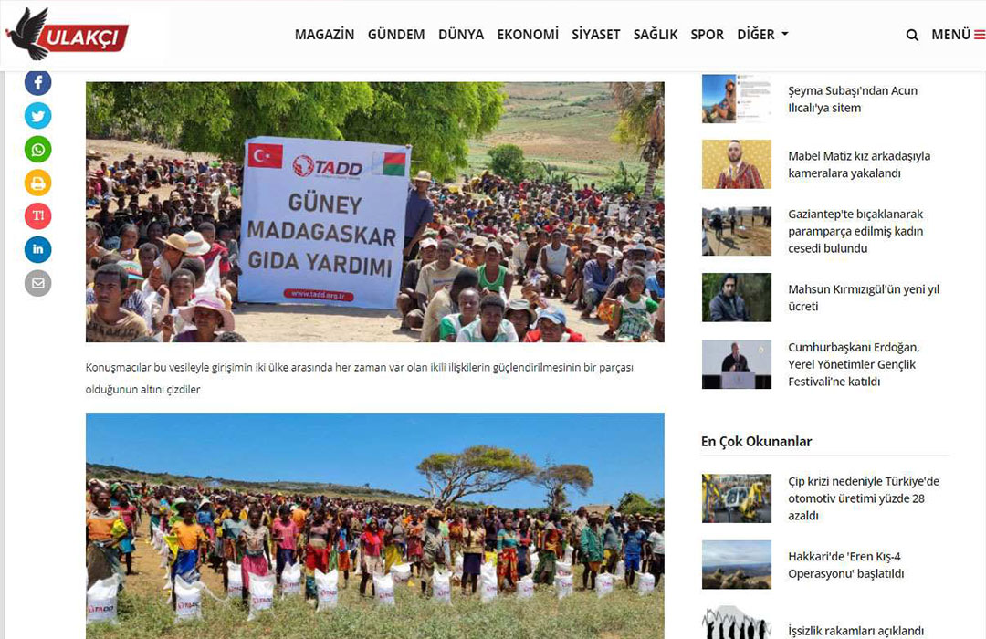 Türkiye'den Güney Madagaskar'a gıda yardımı