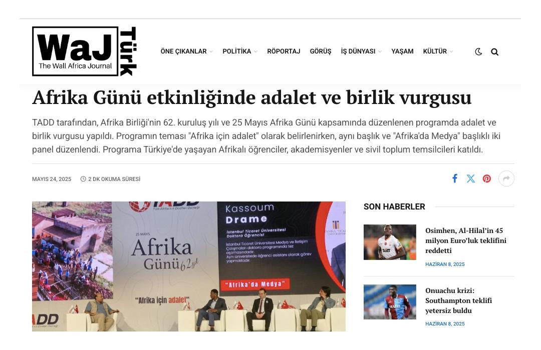 WajTürk: Afrika Günü etkinliğinde adalet ve birlik vurgusu