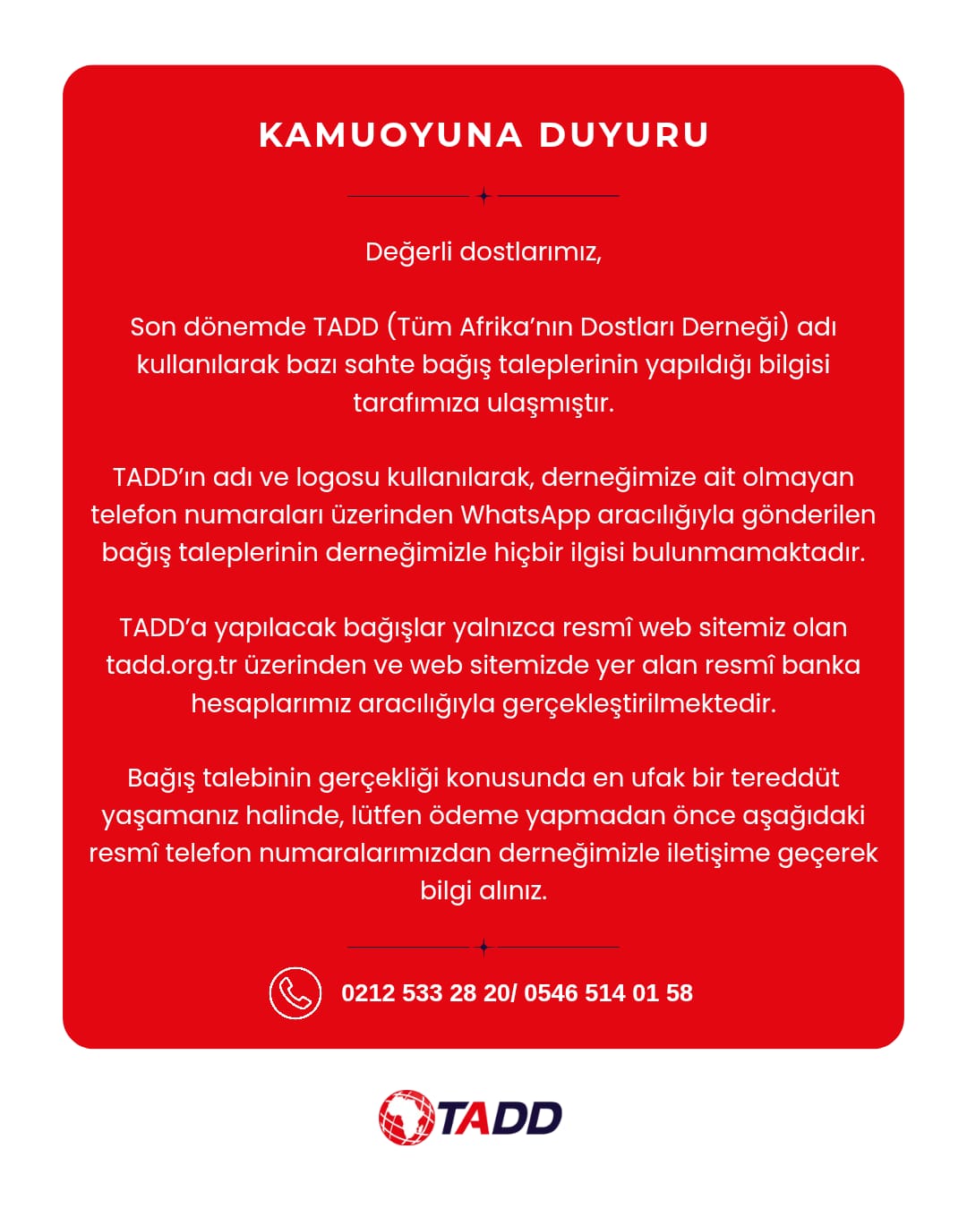 TADD bilgilendirme duyurusu